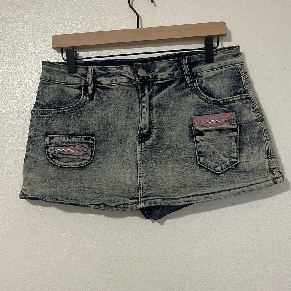 Y2K 90s Denim Mini Skort Mini Skirt With Shorts Vintage Size Large